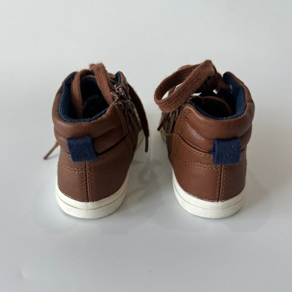 Cat & Jack Brown Faux Leather High Top Lace Up & Side Zipper Sneakers Shoes - Picture 4 of 4